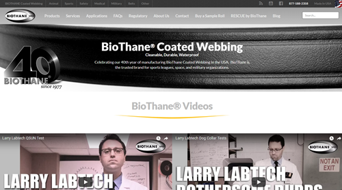 Image of BioThane’s website with our Google Site Search replacement platform.